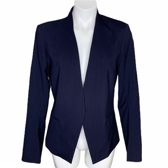 Theory Lana Tuck Stripe Open Blazer Navy 12 - Picture 3 of 14